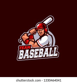 the man is holding his baseball stick glove to be ready to play baseball in the white red shirt - All elements on this template are editable with vector software