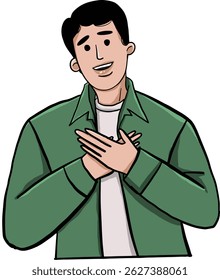 Homem Segurando seu peito com uma expressão orgulhosa