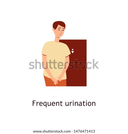 Man is holding his crotch because of frequent urination cartoon style, vector illustration isolated on white background. Male often needs to pee as diabetic disease symptom
