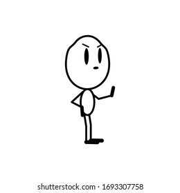 Hombre sosteniendo la mano en frente para mostrar el gesto de fin. Caricatura. Vector, ilustración de línea en fondo blanco.