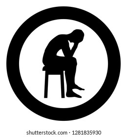 Man holding his head concept problem silhouette Sitting no seat icon black color vector illustration flat style simple imagein circle round