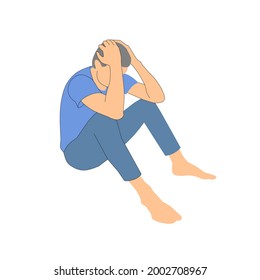 man holding his head. posture man sits closes his head. emotion of disappointment or disappointment. repentance and contemplation. man - vector illustration isolate
