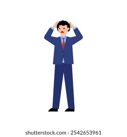 Man holding his head, shocked man. Vector simple color flat illustration. 