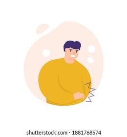 a man is holding his stomach because he has a stomachache or is hungry. overeating, obesity, ulcers. illustration of people not feeling well or sick. not healthy. flat style. vector design element.