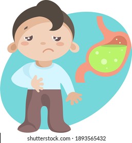 Man Holding His Stomach With His Hand Wrinkled With Pain.emotions Of A Person With Pain In The Stomach.stomach Wants To Empty.nausea And Vomiting In The Baby After Eating.diseases Of The Gastrointesti