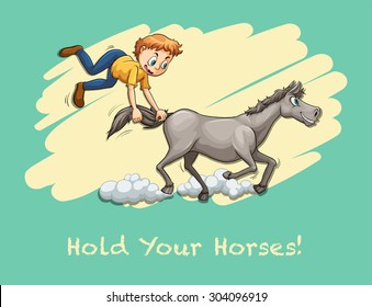 Man holding horse tail illustration