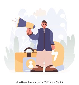 Man Holding a Intensifier, Signaling Work Openings, Reverberating with Career Targets and Locks within the Travel for the Come full circle Work.