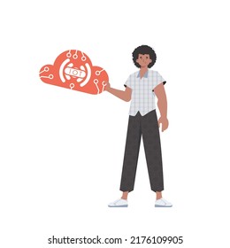 A man is holding an IoT icon in his hands. Internet of things and automation concept. Isolated. Vector.
