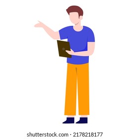 Man holding iPad talking and standing.vector design.