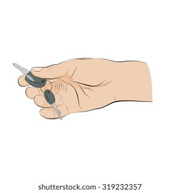 Man holding key. Hand with key.