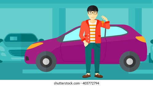 Man holding key from new car.