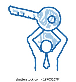 Man Holding Key sketch icon vector. Hand drawn blue doodle line art Man Holding Key sign. isolated symbol illustration