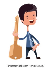 Man holding the key vector illustration cartoon character
