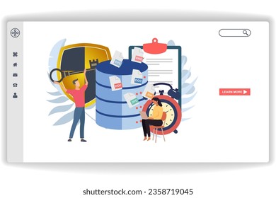 A man holding the key. website page Data Security. Modern flat design concept of web page design for website and mobile website