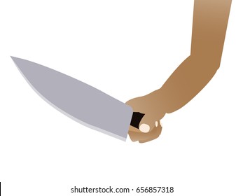 Man holding a knife in hand. Vector illustration flat design. Isolated on background. Steel arms.