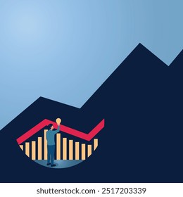 A man holding a lamp illuminates a rising business sales graph, an illustration to explore business, market predictions, the journey to success.