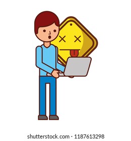 man holding lapotp computer website error