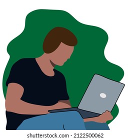 man holding laptop flat character perfect for design project