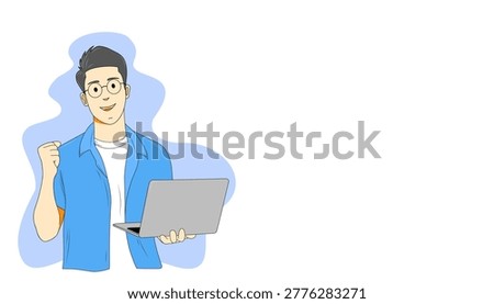 MAN HOLDING A LAPTOP FULL OF OPTIMISTIC

