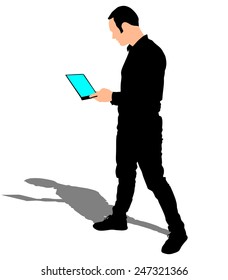 Man holding a laptop, vector