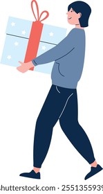 A man is holding a large box with a red bow on top