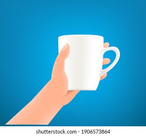 Hombre sujetando la ilustración vectorial de la taza de café grande