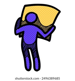 Man holding large paper icon halftone color vector illustration