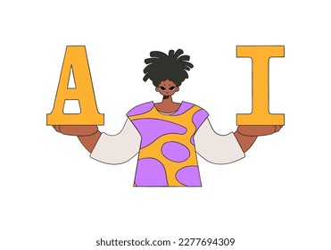 Un hombre sostiene las letras A y I, una ilustración vectorial con un tema de IA.