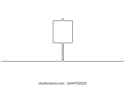 Man holding and lifting empty boards in continuous one line drawing. protesters lifting empty boards, single line art illustration. Editable vector.