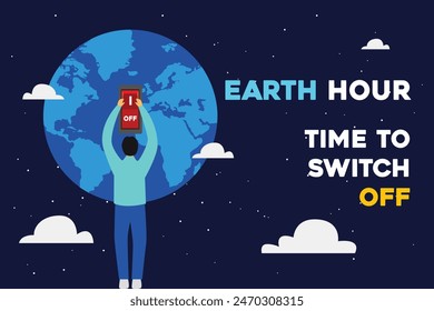 A man holding light switch illustration for earth hour day