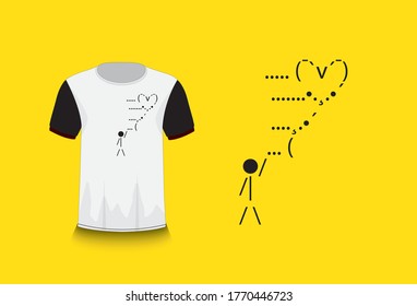 man holding love balloon t shirt design with mockup.