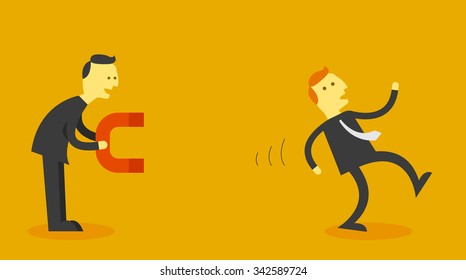 man holding magnet pull other man