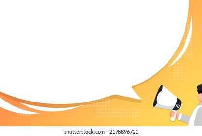 Man holding megaphone with bubble speech . Yellow background. 