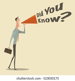 Man holding megaphone, Business concept Digital marketing for website and promotion banners. with text Did you know, vector illustration