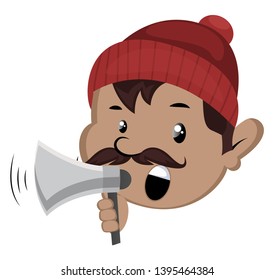 El hombre sostiene megáfono, ilustración, vector sobre fondo blanco.