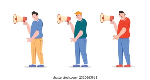man holding megaphone. media marketing vector illustration