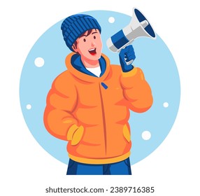a Man Holding a Megaphone with Snowflakes