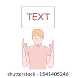 Man holding a message board. Hand drawn style vector design illustration. flat style man pointing to text.