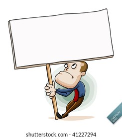 Hombre sujetando el tablero de anuncios. Ilustración vectorial detallada en blanco aislado.