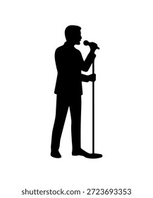 Mann, der Mikrofon hält, Performance abgibt, singt oder spricht