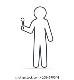 Man holding microphone icon, interview answering question, reporter concept, simple line icon illustration