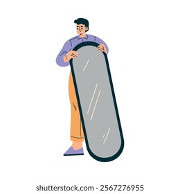 Man Holding Mirror at Shooting Film Movie Production Scene Vector Illustration