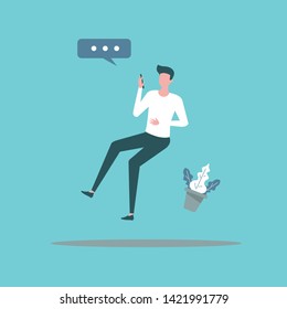 man holding mobile phone with chat messages notification vector