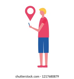 man holding mobile pointer location