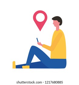 man holding mobile pointer location