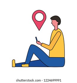 man holding mobile pointer location