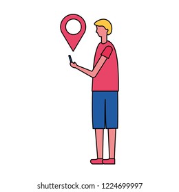 man holding mobile pointer location