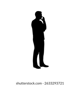 Man holding mobile silhouette icon vector flat design.