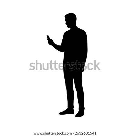 Man Holding Mobile silhouette vector flat illustration design.