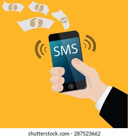 A Man Holding Mobile Smart Phone With Mobile Banking Sms Alert  Vector